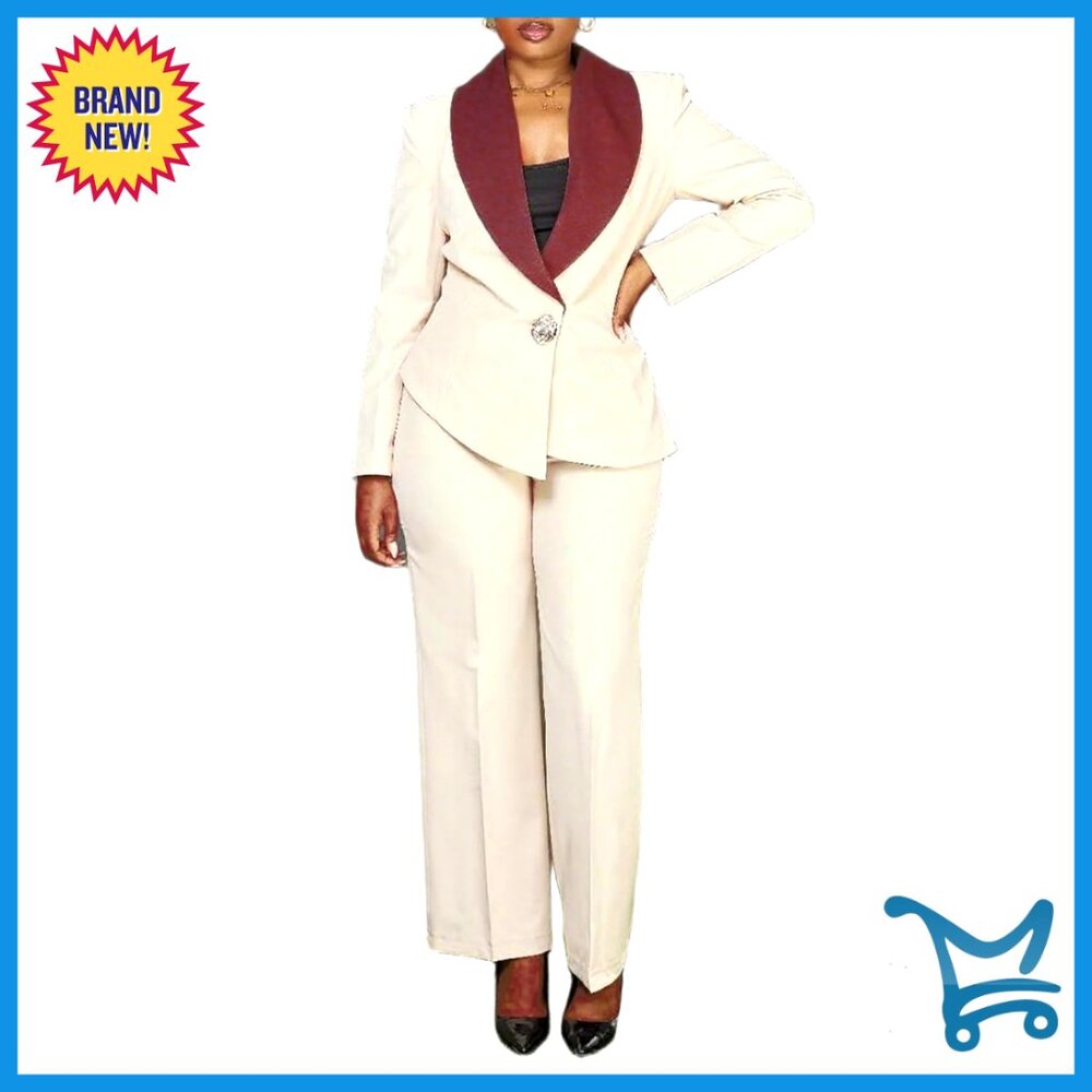 Women's 2-Piece Suit Set Long Sleeve Deep V-Neck Blazer High Waist Pants
